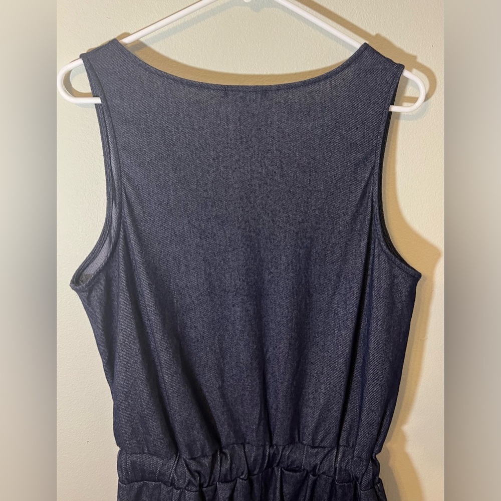 ShoSho Blue Denim Sleeveless Button Up Romper With Waist Tie & Pockets! Size L. - Picture 7 of 11